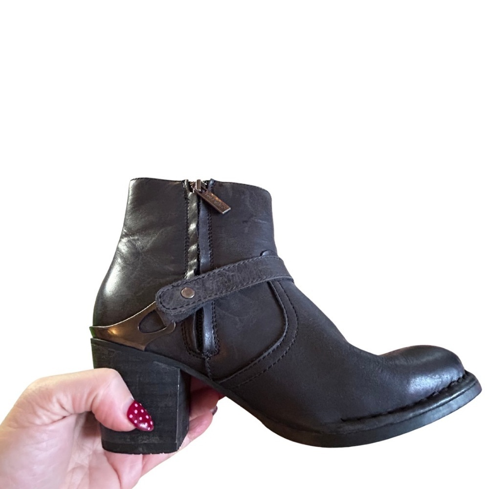 Bussola Black Leather Ankle Boots Block Heel Buckle Zipper Comfort | EU 38 - Picture 3 of 12